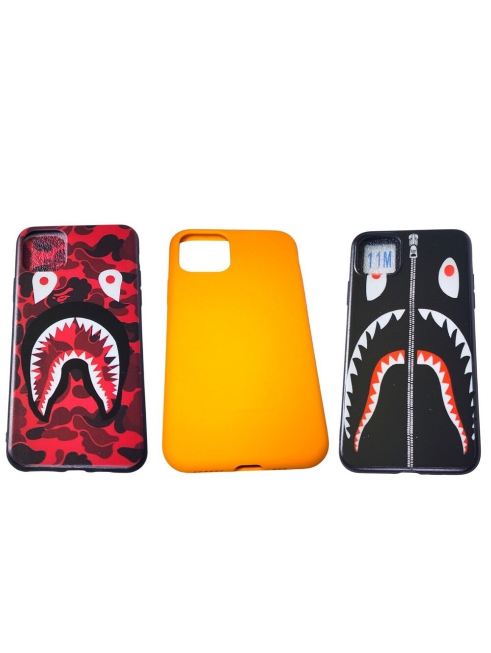 3pc A Bathing Ape & Solid Orange Silicone Cases For iPhone 11 Pro Max